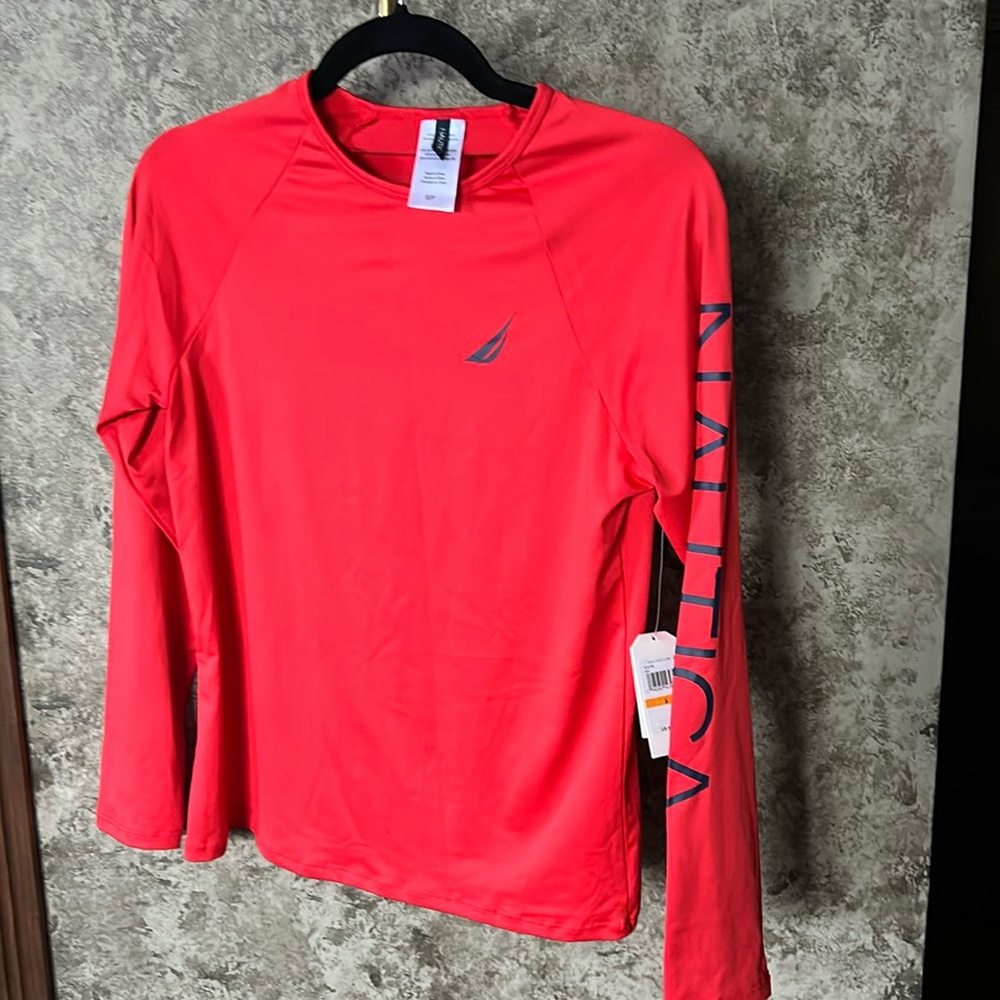 Women’s Nautica Rash Guard S Red w/Navy logo Top